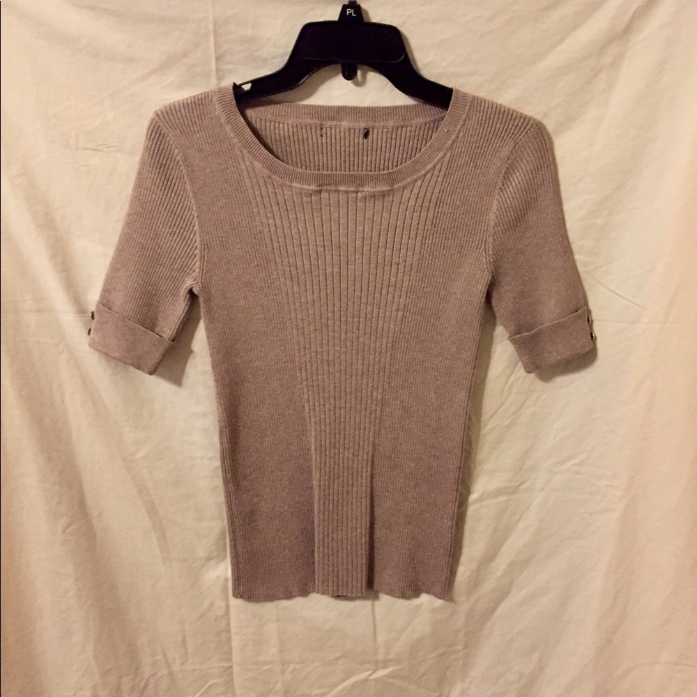 Tan Short Waisted Sweater Blouse.